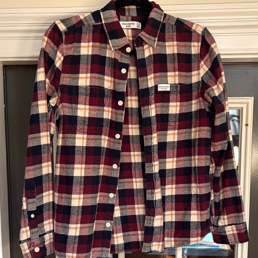 Abercrombie & Fitch Maroon Navy Cream Plaid Flannel Shirt